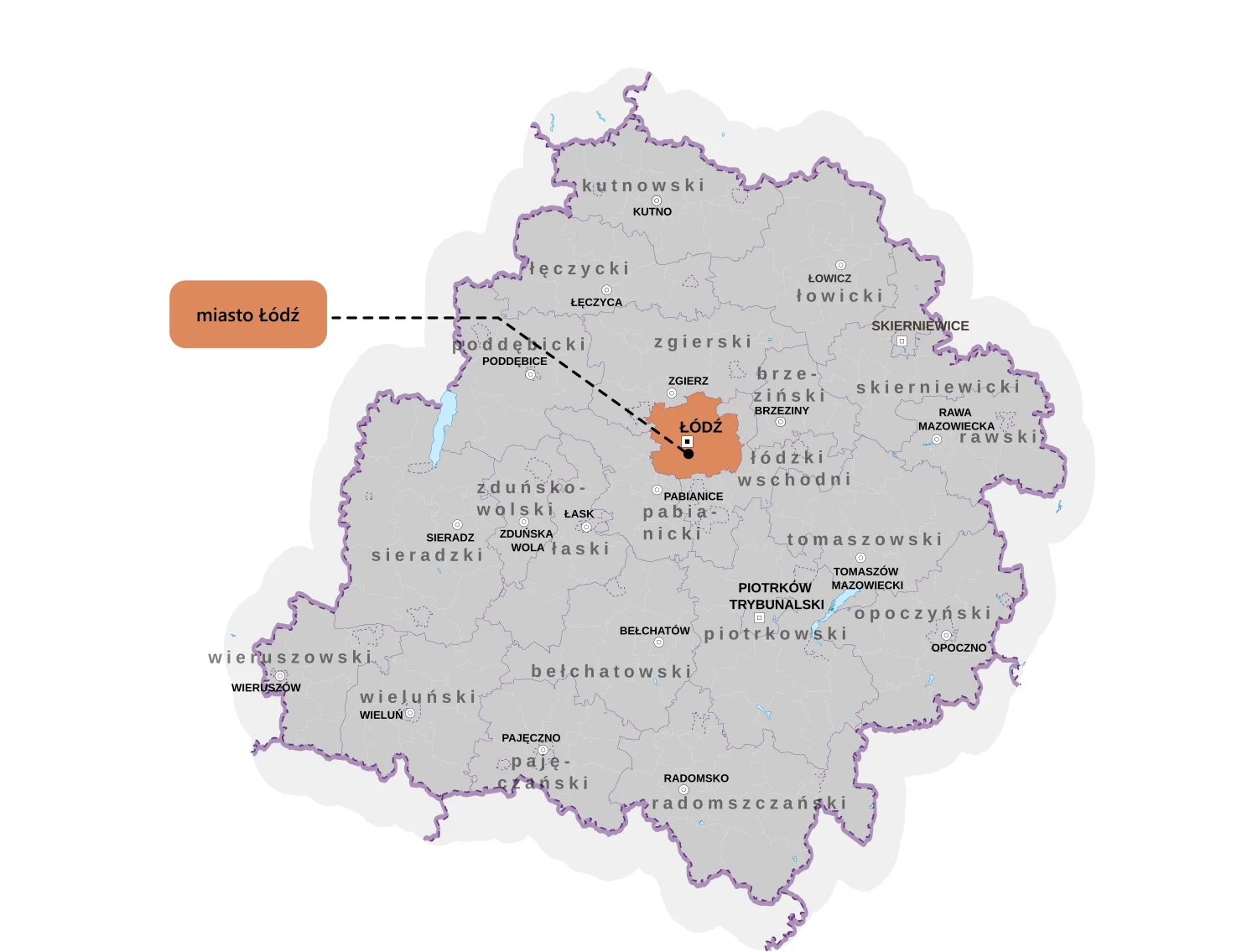 Mapa obszaru miasta Łodzi