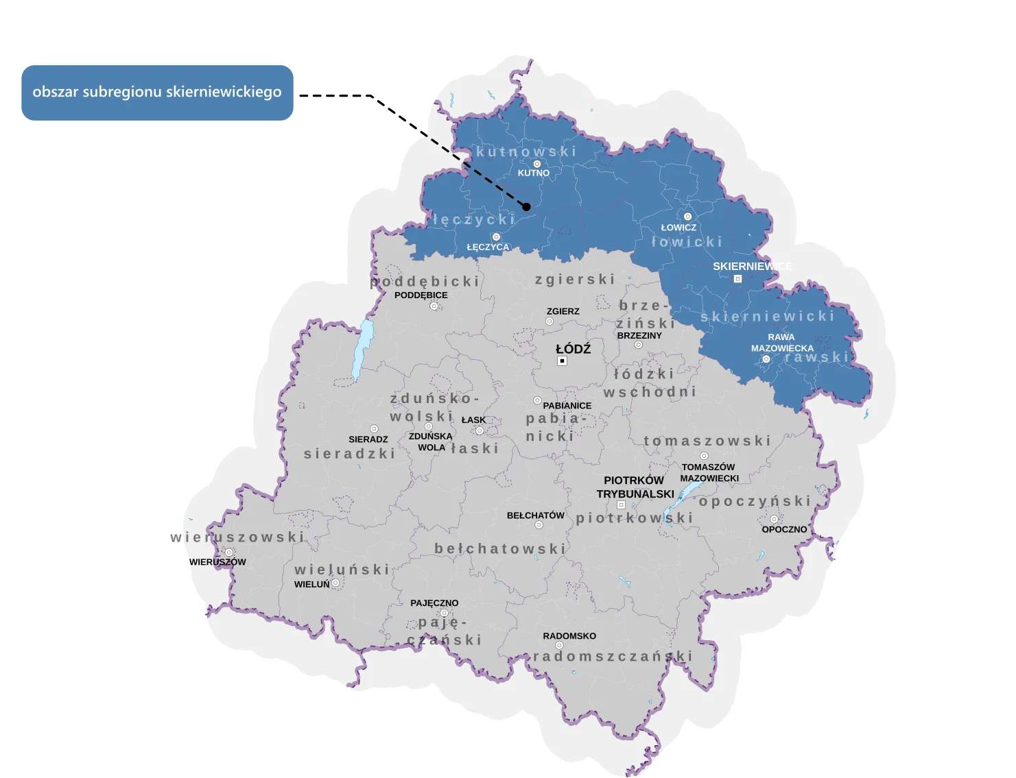 Mapa obszaru subregionu skierniewickiego