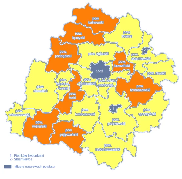 Mapa powiatów projektu Innowacyjny biznes